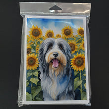 Load image into Gallery viewer, Bearded Collie in Sunflowers Greeting Cards - Blank Note Cards – 8-Pack of Artist-Designed Cards with Envelopes