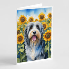 Load image into Gallery viewer, Bearded Collie in Sunflowers Greeting Cards - Blank Note Cards – 8-Pack of Artist-Designed Cards with Envelopes