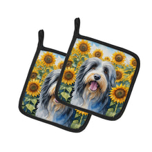 Load image into Gallery viewer, Bearded Collie in Sunflowers Pot Holders - Set of 2 Decorative Kitchen Helpers | Made in the USA