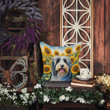 Load image into Gallery viewer, Bearded Collie in Sunflowers Throw Pillow - 14x14 Decorative Pillow – Art for Your Home &amp; Patio