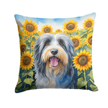 Load image into Gallery viewer, Bearded Collie in Sunflowers Throw Pillow - 14x14 Decorative Pillow – Art for Your Home &amp; Patio