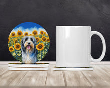 Load image into Gallery viewer, Bearded Collie in Sunflowers Large Sandstone Coasters Pack of 4