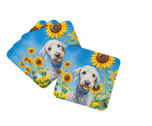 Load image into Gallery viewer, Bedlington Terrier in Sunflowers Coasters - Set of 4 Lightweight Foam, Absorbent Drink Coasters