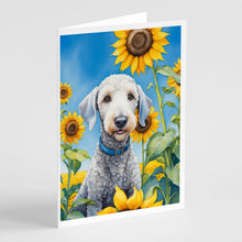 Load image into Gallery viewer, Bedlington Terrier in Sunflowers Greeting Cards - Blank Note Cards – 8-Pack of Artist-Designed Cards with Envelopes