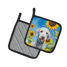 Load image into Gallery viewer, Bedlington Terrier in Sunflowers Pot Holders - Set of 2 Decorative Kitchen Helpers | Made in the USA
