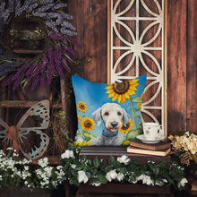 Load image into Gallery viewer, Bedlington Terrier in Sunflowers Throw Pillow - 14x14 Decorative Pillow – Art for Your Home &amp; Patio