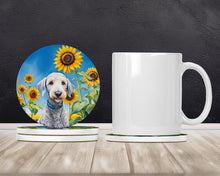 Load image into Gallery viewer, Bedlington Terrier in Sunflowers Large Sandstone Coasters Pack of 4