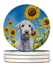 Load image into Gallery viewer, Bedlington Terrier in Sunflowers Large Sandstone Coasters Pack of 4