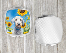 Load image into Gallery viewer, Bedlington Terrier in Sunflowers Compact Mirror – Stylish Purse Mirror with Artistic Covers