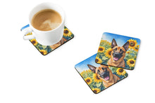 Load image into Gallery viewer, Belgian Malinois in Sunflowers Coasters - Set of 4 Lightweight Foam, Absorbent Drink Coasters