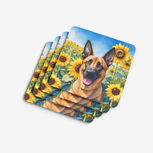 Load image into Gallery viewer, Belgian Malinois in Sunflowers Coasters - Set of 4 Lightweight Foam, Absorbent Drink Coasters