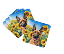 Load image into Gallery viewer, Belgian Malinois in Sunflowers Coasters - Set of 4 Lightweight Foam, Absorbent Drink Coasters