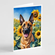 Load image into Gallery viewer, Belgian Malinois in Sunflowers Greeting Cards - Blank Note Cards – 8-Pack of Artist-Designed Cards with Envelopes