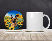 Load image into Gallery viewer, Belgian Malinois in Sunflowers Large Sandstone Coasters Pack of 4