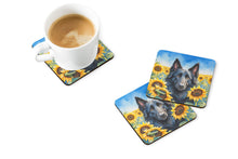 Load image into Gallery viewer, Belgian Sheepdog in Sunflowers Coasters - Set of 4 Lightweight Foam, Absorbent Drink Coasters