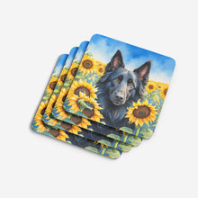 Load image into Gallery viewer, Belgian Sheepdog in Sunflowers Coasters - Set of 4 Lightweight Foam, Absorbent Drink Coasters