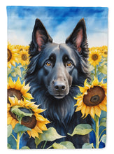 Load image into Gallery viewer, Belgian Sheepdog in Sunflowers Garden Flag – Bright Dog-Themed Yard Decor