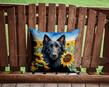 Load image into Gallery viewer, Belgian Sheepdog in Sunflowers Throw Pillow - 14x14 Decorative Pillow – Art for Your Home &amp; Patio