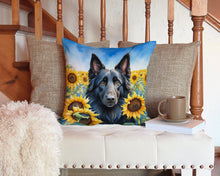 Load image into Gallery viewer, Belgian Sheepdog in Sunflowers Throw Pillow - 14x14 Decorative Pillow – Art for Your Home &amp; Patio
