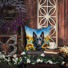 Load image into Gallery viewer, Belgian Sheepdog in Sunflowers Throw Pillow - 14x14 Decorative Pillow – Art for Your Home &amp; Patio