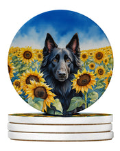 Load image into Gallery viewer, Belgian Sheepdog in Sunflowers Large Sandstone Coasters Pack of 4