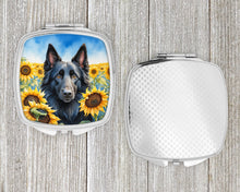 Load image into Gallery viewer, Belgian Sheepdog in Sunflowers Compact Mirror – Stylish Purse Mirror with Artistic Covers