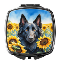 Load image into Gallery viewer, Belgian Sheepdog in Sunflowers Compact Mirror – Stylish Purse Mirror with Artistic Covers