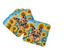 Load image into Gallery viewer, Belgian Tervuren in Sunflowers Coasters - Set of 4 Lightweight Foam, Absorbent Drink Coasters