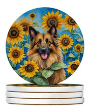 Load image into Gallery viewer, Belgian Tervuren in Sunflowers Large Sandstone Coasters Pack of 4