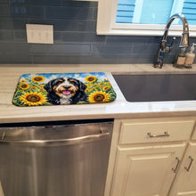 Load image into Gallery viewer, Bernedoodle in Sunflowers Dish Drying Mat Absorbent Dish Drying Mat Pad for Kitchen Counter Dish Drainer Mat for Countertop, 14 x 21", Multicolor