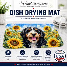 Load image into Gallery viewer, Bernedoodle in Sunflowers Dish Drying Mat Absorbent Dish Drying Mat Pad for Kitchen Counter Dish Drainer Mat for Countertop, 14 x 21", Multicolor
