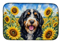 Load image into Gallery viewer, Bernedoodle in Sunflowers Dish Drying Mat Absorbent Dish Drying Mat Pad for Kitchen Counter Dish Drainer Mat for Countertop, 14 x 21", Multicolor