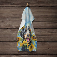 Load image into Gallery viewer, Bernedoodle in Sunflowers Kitchen Towel