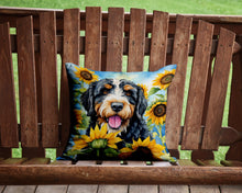 Load image into Gallery viewer, Bernedoodle in Sunflowers Throw Pillow - 14x14 Decorative Pillow – Art for Your Home &amp; Patio