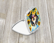 Load image into Gallery viewer, Bernedoodle in Sunflowers Compact Mirror – Stylish Purse Mirror with Artistic Covers