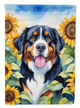Load image into Gallery viewer, Bernese Mountain Dog in Sunflowers House Flag