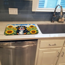 Load image into Gallery viewer, Bernese Mountain Dog in Sunflowers Dish Drying Mat Absorbent Dish Drying Mat Pad for Kitchen Counter Dish Drainer Mat for Countertop, 14 x 21", Multicolor
