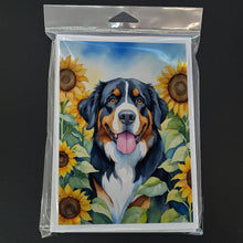 Load image into Gallery viewer, Bernese Mountain Dog in Sunflowers Greeting Cards - Blank Note Cards – 8-Pack of Artist-Designed Cards with Envelopes