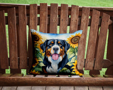 Load image into Gallery viewer, Bernese Mountain Dog in Sunflowers Throw Pillow - 14x14 Decorative Pillow – Art for Your Home &amp; Patio
