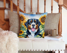 Load image into Gallery viewer, Bernese Mountain Dog in Sunflowers Throw Pillow - 14x14 Decorative Pillow – Art for Your Home &amp; Patio