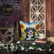 Load image into Gallery viewer, Bernese Mountain Dog in Sunflowers Throw Pillow - 14x14 Decorative Pillow – Art for Your Home &amp; Patio