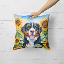 Load image into Gallery viewer, Bernese Mountain Dog in Sunflowers Throw Pillow