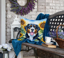 Load image into Gallery viewer, Bernese Mountain Dog in Sunflowers Throw Pillow