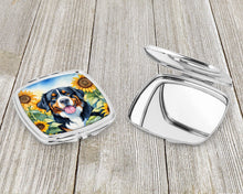 Load image into Gallery viewer, Bernese Mountain Dog in Sunflowers Compact Mirror – Stylish Purse Mirror with Artistic Covers