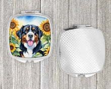 Load image into Gallery viewer, Bernese Mountain Dog in Sunflowers Compact Mirror – Stylish Purse Mirror with Artistic Covers