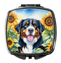 Load image into Gallery viewer, Bernese Mountain Dog in Sunflowers Compact Mirror – Stylish Purse Mirror with Artistic Covers