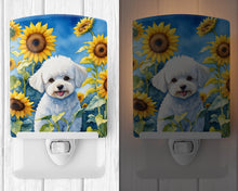 Load image into Gallery viewer, Bichon Frise in Sunflowers Ceramic Night Light