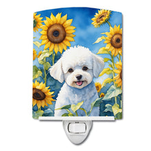 Load image into Gallery viewer, Bichon Frise in Sunflowers Ceramic Night Light