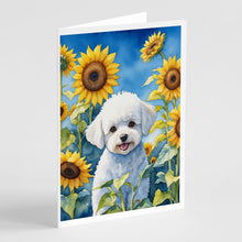 Load image into Gallery viewer, Bichon Frise in Sunflowers Greeting Cards - Blank Note Cards – 8-Pack of Artist-Designed Cards with Envelopes