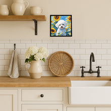 Load image into Gallery viewer, Bichon Frise in Sunflowers Framed Metal Print